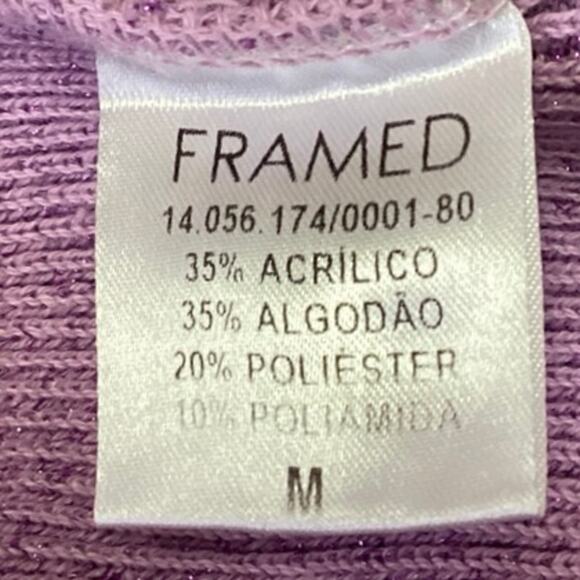 Framed Tricot Purple Rib Knit Turtleneck Long Sleeve Pullover Sweater Top Size M - Picture 6 of 6